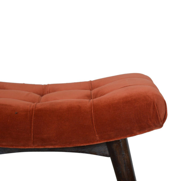 TERRACOTTA RED COTTON VELVET CURVED BENCH